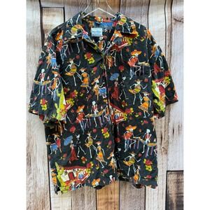 David Carey Originals Day of the Dead Calavera Skeleton Shirt Black Size 2X